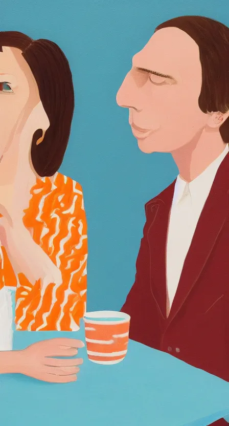 Prompt: creamy, delicious portrait of a couple on a date, by wes anderson