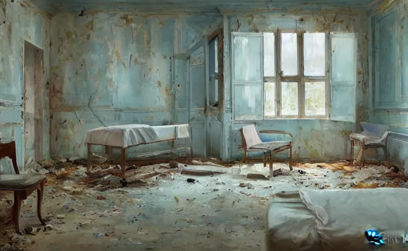 Prompt: Abandoned hospital room. By Konstantin Razumov, highly detailded