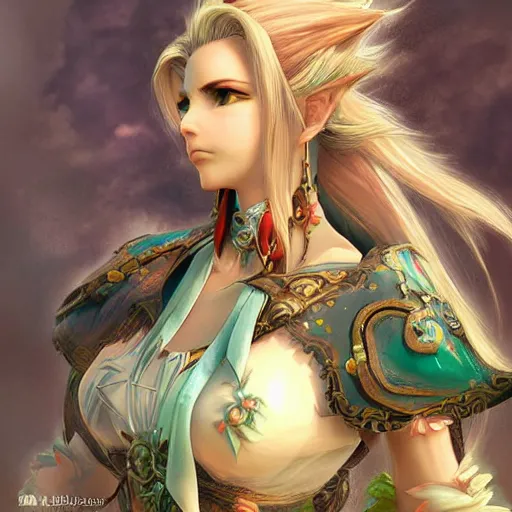 Prompt: terra branford final fantasy 6 in the art style of breath of the wild and yoshitaka amano, grimdark dramatic lighting, digital art, intricate, highly detailed, matte painting, fine art