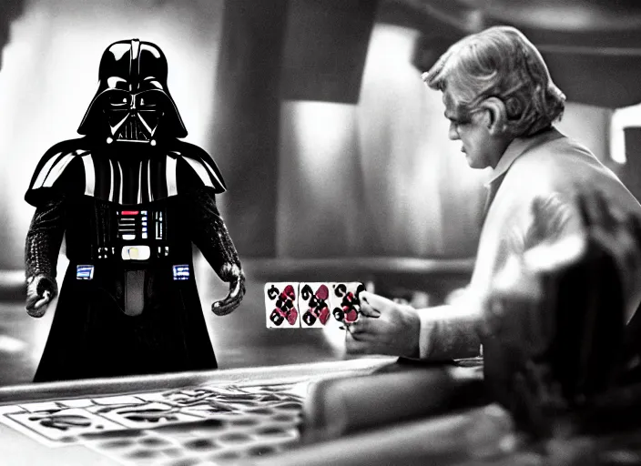 Image similar to film still of Darth Vader gambling in vegas in Star Wars The Empire Strikes Back,