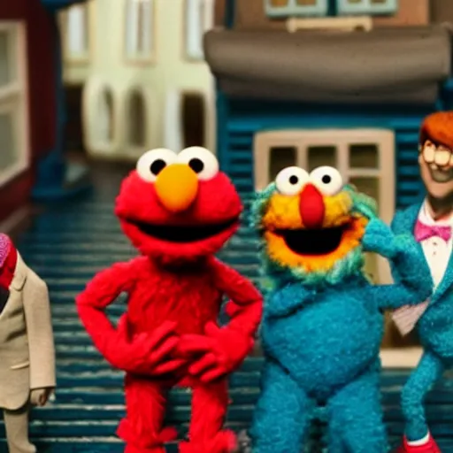 Prompt: elmo the muppet as a wes anderson claymation