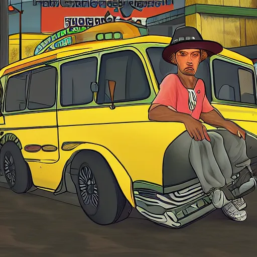 Prompt: gta san andreas illustration style of jamiroquai