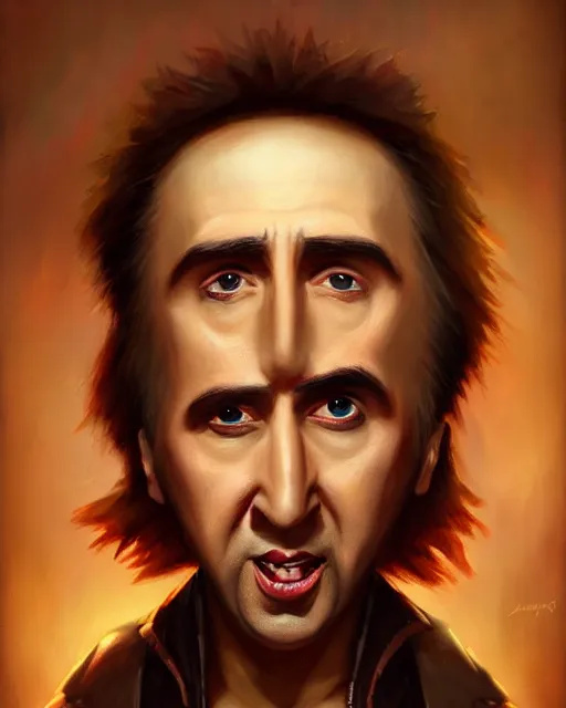 Prompt: cute little anthropomorphic nicolas cage cute and adorable, pretty, beautiful, dnd character art portrait, matte fantasy painting, deviantart artstation, by jason felix by steve argyle by tyler jacobson by peter mohrbacher, cinema