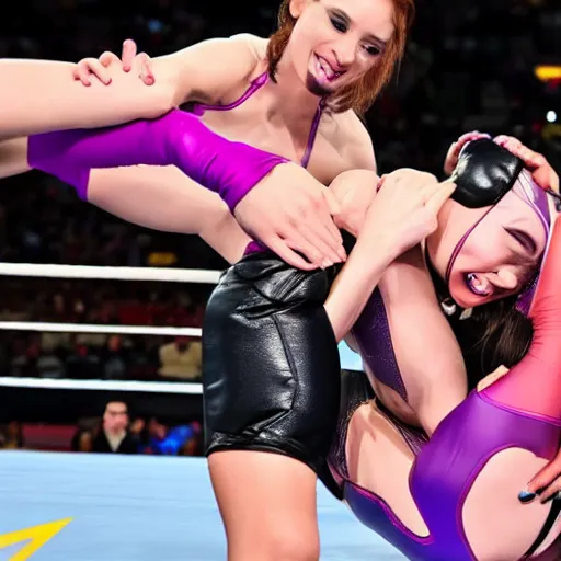 Prompt: Amouranth wrestling Sasha Banks