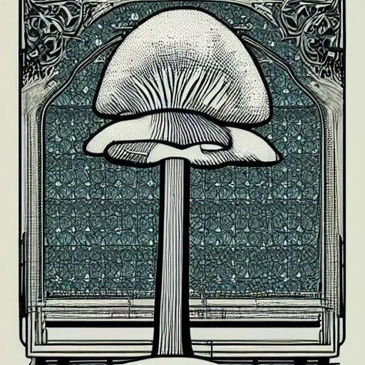 Image similar to blueprint electronic mushroom victorian style