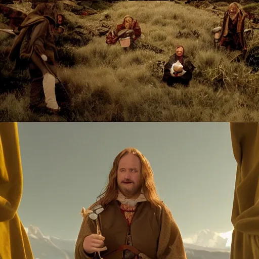 Image similar to the fellowship of the ring, in the style of wes anderson