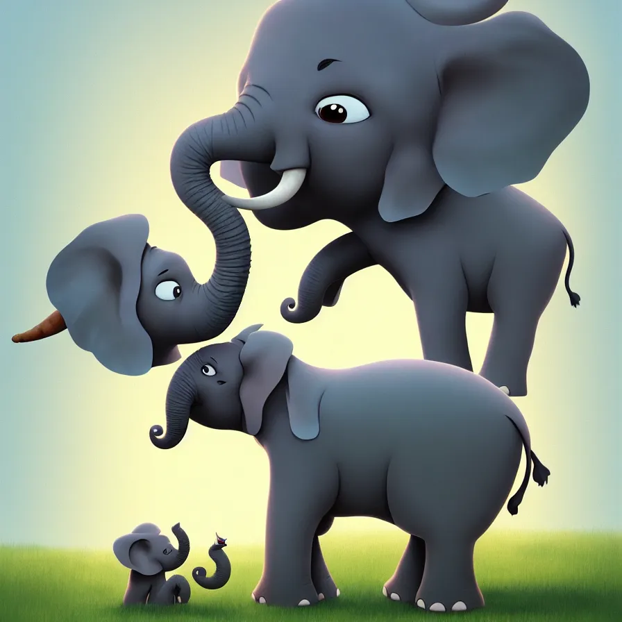 Image similar to Goro Fujita illustrating a baby elephant, with very large ears and 4 short legs walking on a flat background, art by Goro Fujita, sharp focus, highly detailed, ArtStation