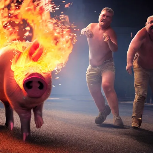 Prompt: Live Action Still of pig spitting fire, real life, hyperrealistic, ultra realistic, realistic, highly detailed, epic, HD quality, 8k resolution, body and headshot, film still, Exquisite detail, post-processing, masterpiece, Cinematic Lighting, Unreal Engine, 8k, HD, white background