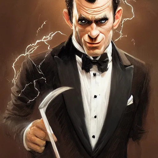 Image similar to portrait of a gentleman half - ogre wearing a tuxedo, cinematic lightning, d & d, fantasy, highly detailed, digital painting, sharp focus, illustration, art by artgerm and greg rutkowski and magali villeneuve