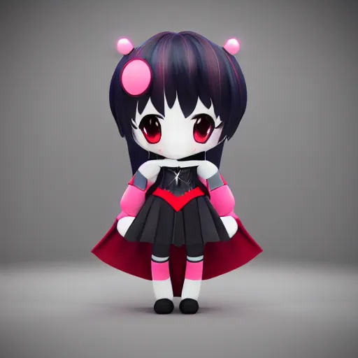 Image similar to cute fumo plush of a superheroine girl, magical girl, gothic maiden anime girl, glowing writing, velvet, vray