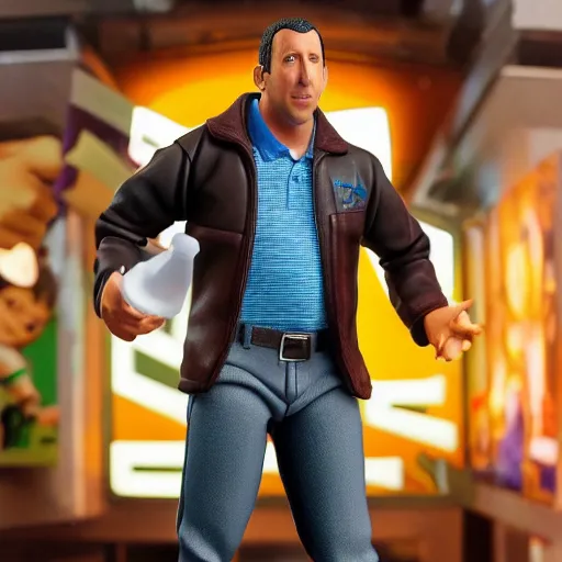 Image similar to a still a detailed full body action figure of adam sandler, first 4 figures, hasbro detailed product photo