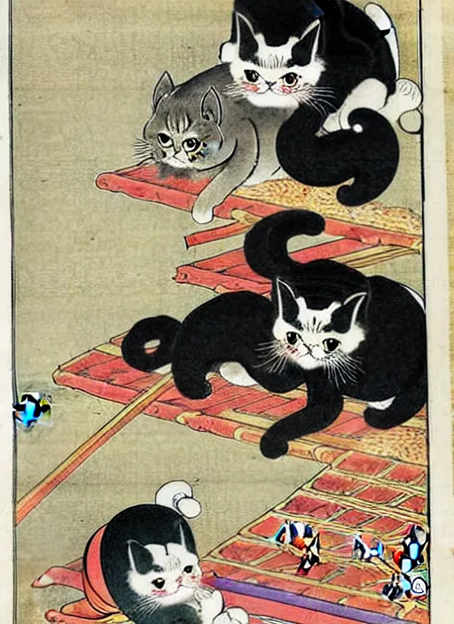 Image similar to persian cats as a yokai illustrated by kawanabe kyosai and toriyama sekien