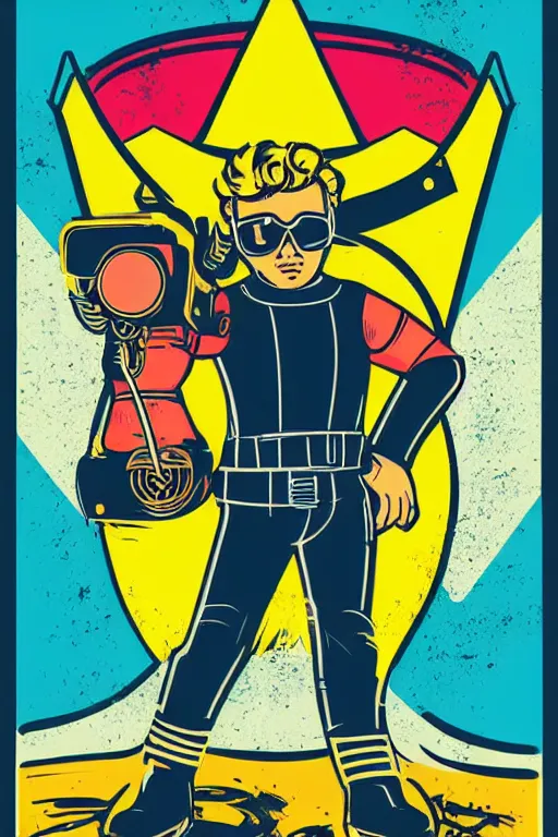 Image similar to fallout 7 6 retro futurist illustration art by butcher billy, sticker, colorful, illustration, highly detailed, simple, smooth and clean vector curves, no jagged lines, vector art, smooth andy warhol style