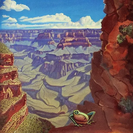 Image similar to Grand Canyon scene by Dali. FROG! FROG! FROG! FROG!