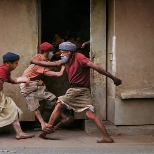 Image similar to bakers fighting escaping bread, by Steve McCurry and David Lazar, natural light, detailed face, CANON Eos C300, ƒ1.8, 35mm, 8K, medium-format print