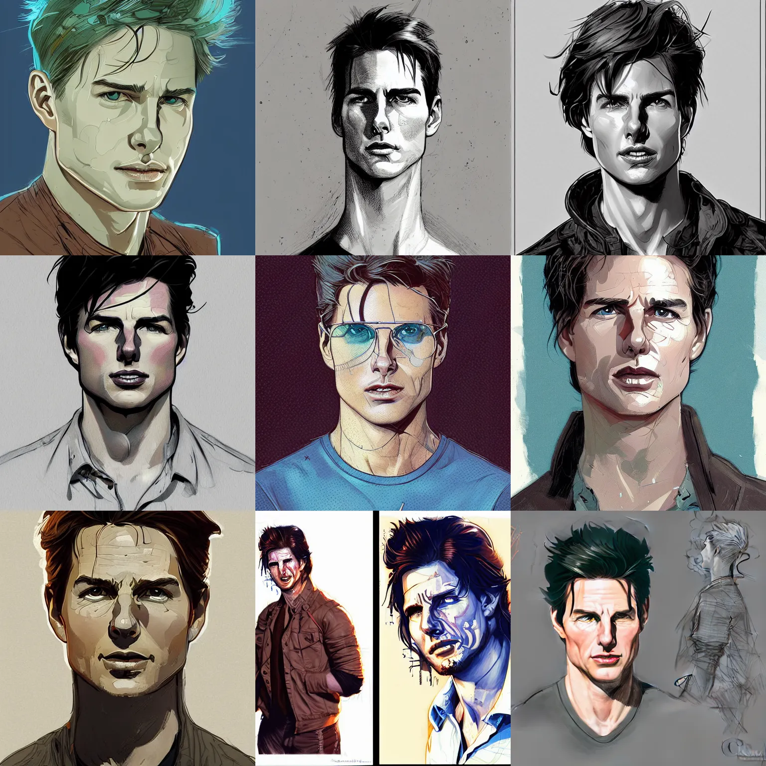 Prompt: a study of cell shaded portrait of young tom cruise concept art, llustration, post grunge, concept art by josan gonzales and wlop, by james jean, Victo ngai, David Rubín, Mike Mignola, Laurie Greasley, highly detailed, sharp focus, alien, Trending on Artstation, HQ, deviantart, art by artgem