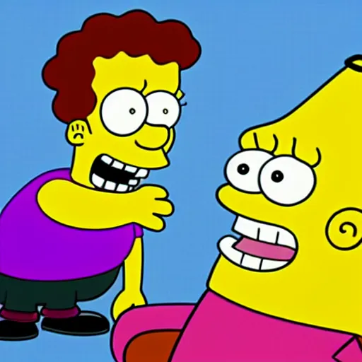 Image similar to Spongebob squarepants having an argument with Homer Simpson