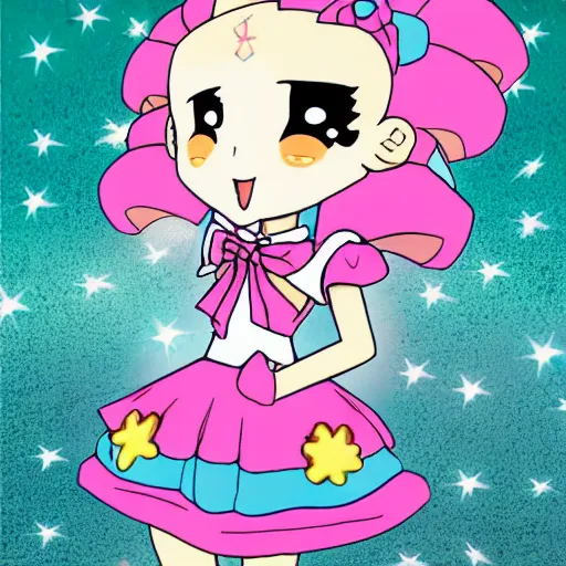 Image similar to usagi-chan in a kawaii dress magical girl with star poster background