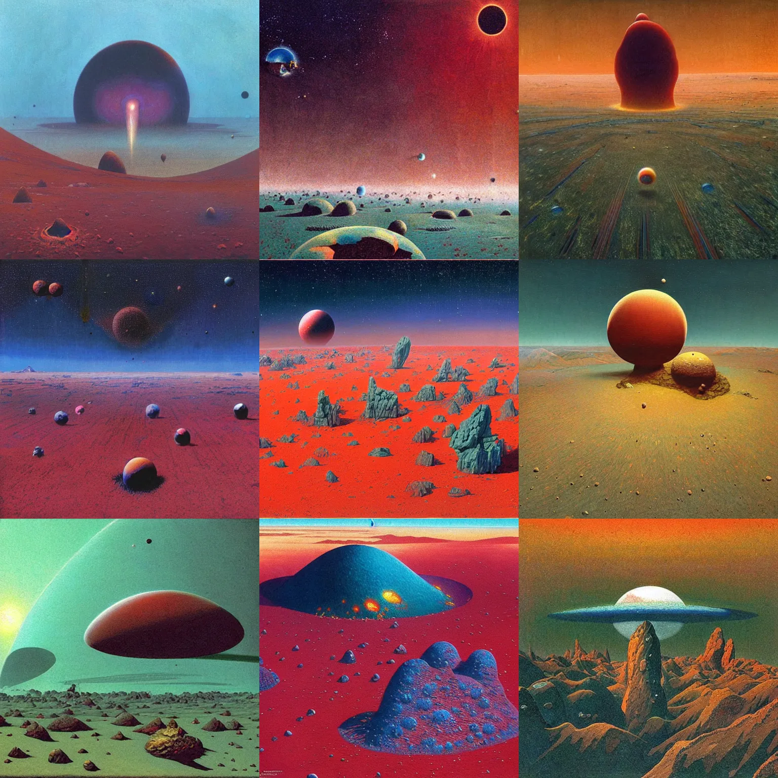 Prompt: cloisonnism view of asteroid impacting planet in no mans sky, masterpiece, moebius, beksinski