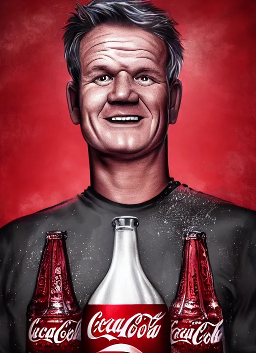 Image similar to Gordon Ramsey chugging an entire 4 liter bottle of coca cola, intense expressionate photograph, high quality, detailed, sharp, 4k, trending on artstation, raytraced