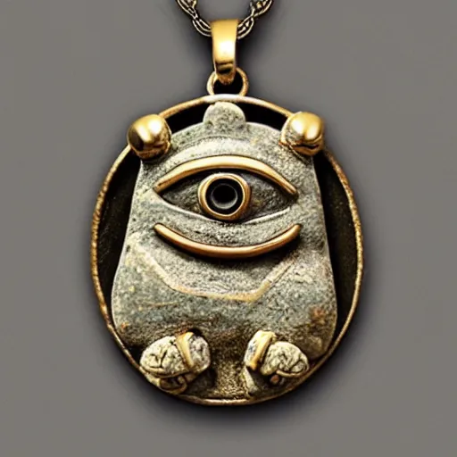 Prompt: pre - columbian pepe the frog jewelry