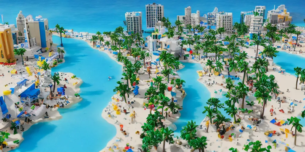 Image similar to perfect replica of Tel-Aviv beach, everything is made from Lego, high-detaild, unreal engine 5, 4K UHD image