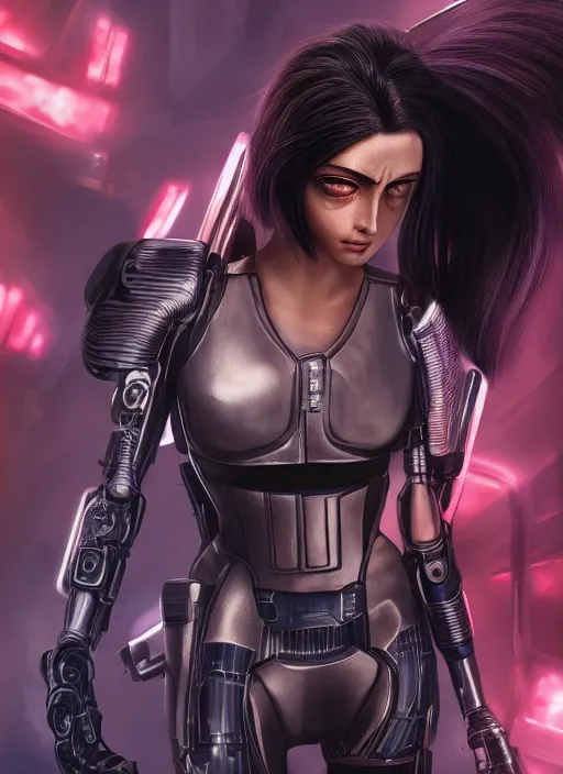 Image similar to Alita Battle Angel, digital painting, cyberpunk, aesthetic, faded, full body portrait, hyper realistic render, 8k