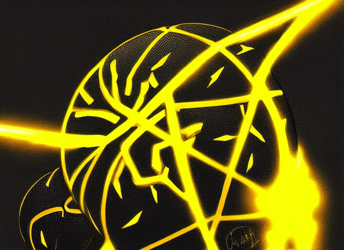 Image similar to glowing black basketball sneaker, wth short golden lines, yellow details, symmetrical, highly detailed, digital art, sharp focus, trending on art station, samurai, electricity superpowers, anime art style