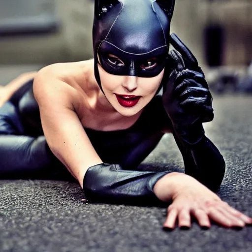 Prompt: Catwoman laying on the ground