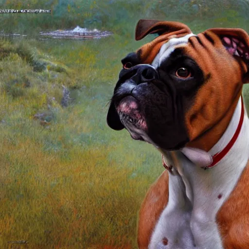 Prompt: a Boxer dog, by Mark Brooks, Donato Giancola, Victor Nizovtsev, Scarlett Hooft Graafland, Chris Moore