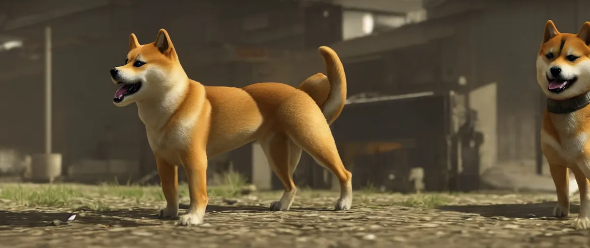 Image similar to A shiba inu dog in Call of Duty Vanguard, cinematic shot