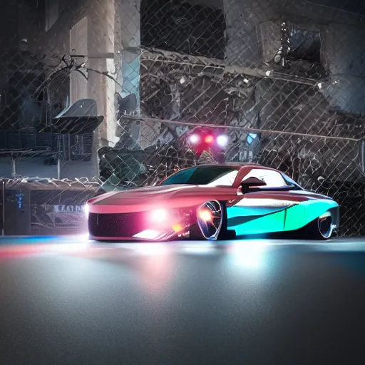 Image similar to chrome hoops lit by police lights, octane, hyper detailed, cgi