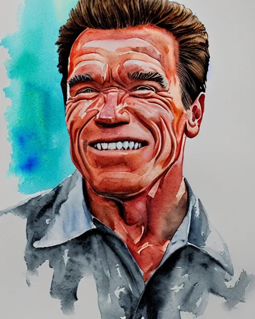 Prompt: a watercolor and line art portrait of Arnold Schwarzenegger