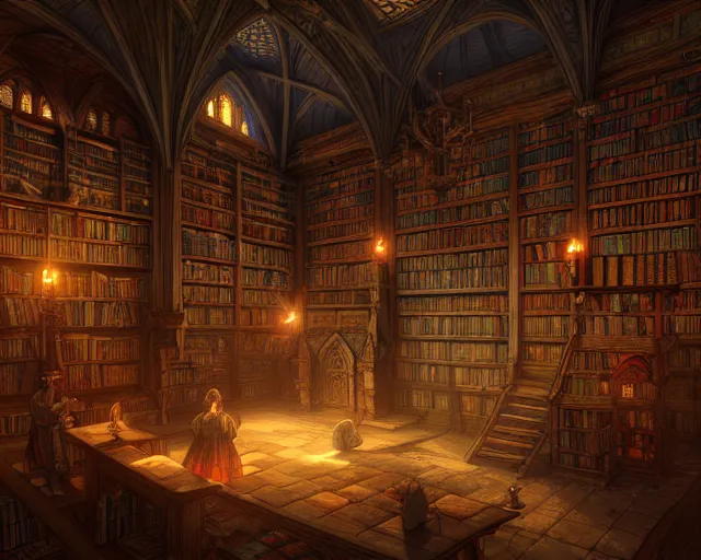 a medieval library, beautiful, detailed, brightly | Stable Diffusion