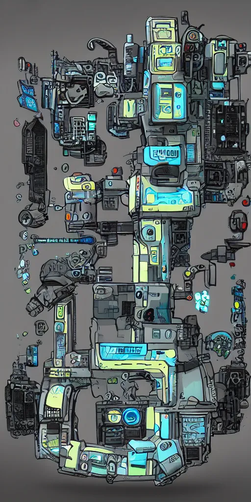 Image similar to an extremely complex and advanced cyberpunk gameboy, style of Aperture Science