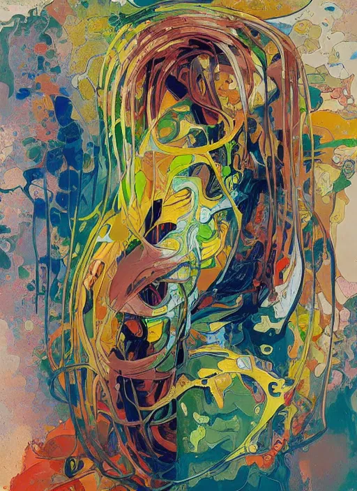 Image similar to abstract expressionism oil painting intertwined with a mutant biomorphic biological human structure, spray paint texture, drips, impasto paint, 3 d graffiti texture, brushstrokes, abstract, highly detailed, hyperealistic fresh paint, harmonious, chaotic, colorfull, in the style of alphonse mucha