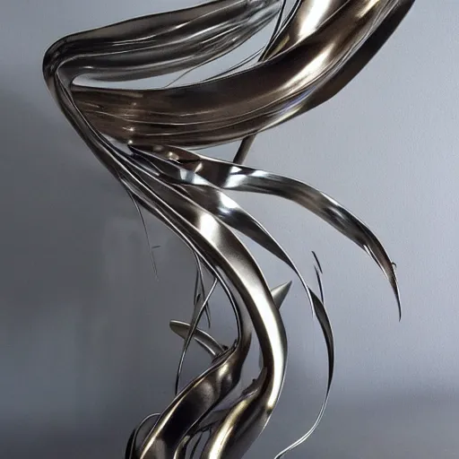 Image similar to liquid forms in metal abstract sculpture cyberpunk