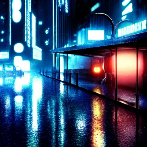 Image similar to jennifer connelly starring in a cyberpunk movie in a distopic futuristic city in the style of bladerunner, movie still, highly detailed, rainy night, volumetric lights, dramatic, scifi, sharp focus