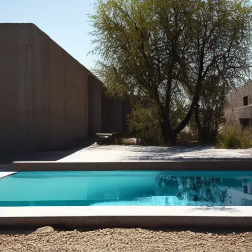 Prompt: habitat 6 7 in the desert, biophilia mood, pool, garden