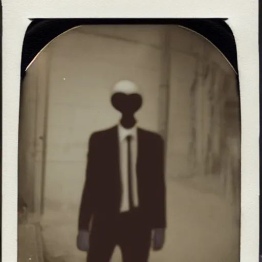 Image similar to polaroid of slenderman standing in dark alley