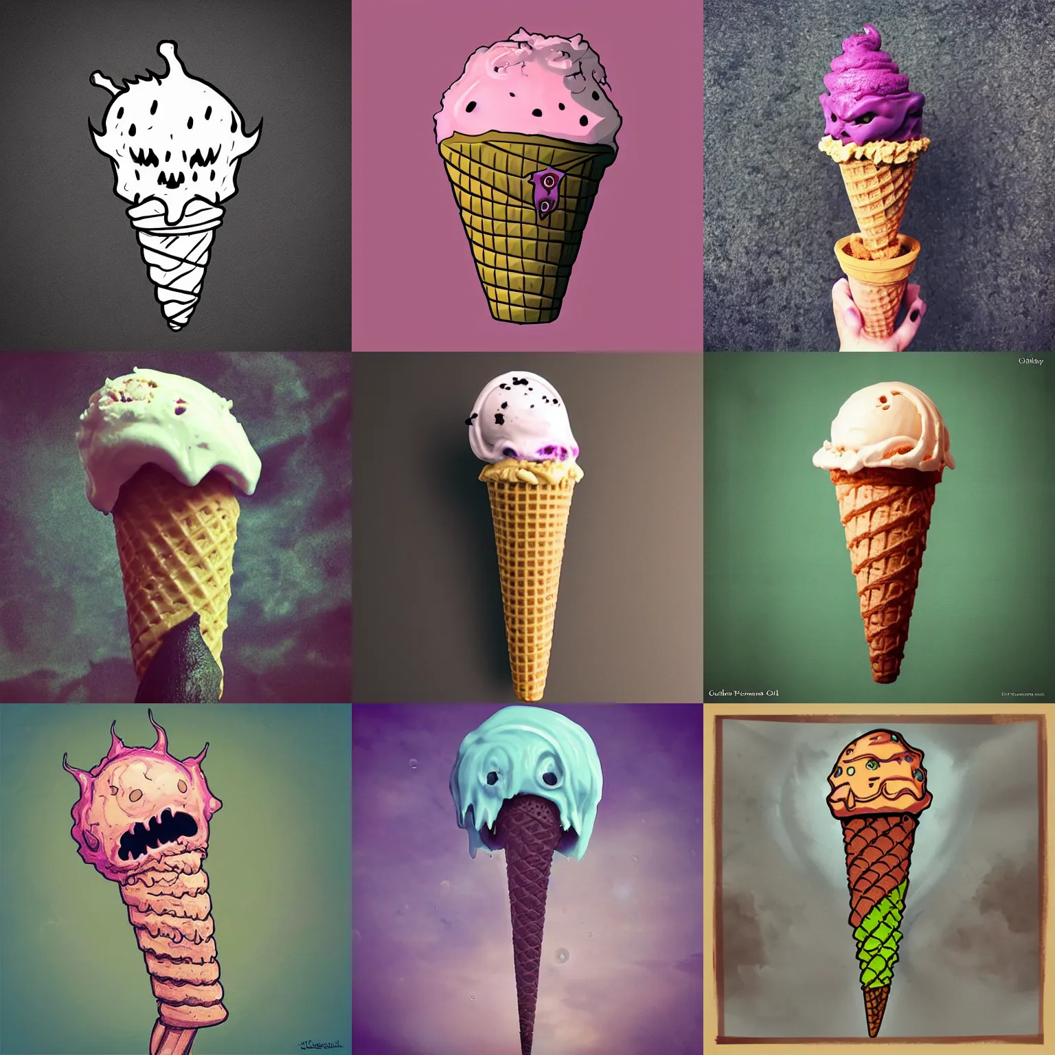 Prompt: demonic eldritch horror ice cream cone, nightmare, artstation, photo, instagram