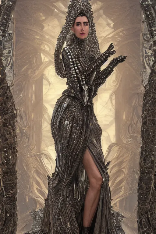 Image similar to a highly detailed medium shot 8 k render portrait of an alien goddess jennifer connelly in iris van herpen dress schiaparelli armor in diamonds and lots of jewelry in style of alphonse mucha trending on artstation made in unreal engine 4