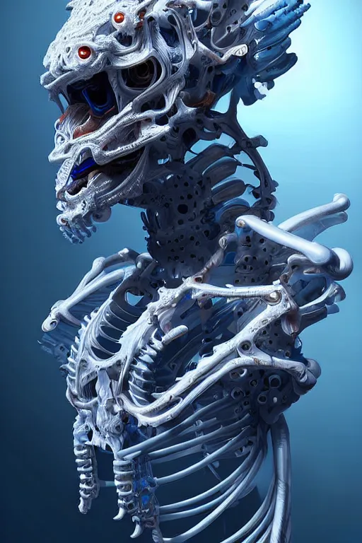 Prompt: hyperrealistic close-up rococo exoskeleton! chinese man highly detailed concept art eric zener elson peter cinematic blue lighting high angle hd 8k sharp shallow depth of field