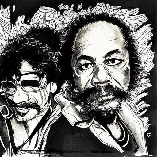 Prompt: portrait of cheech and chong, concept art, sumi - e style, intricate linework, artstation, trending, highly detailed, smooth, focus, art by yoji shinkawa,