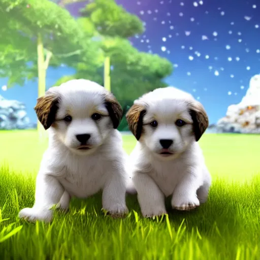 Prompt: cute puppies 4k ultra realistic in park on the moon, earth in background