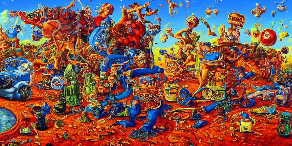 Prompt: simple composition refined oil painting lowbrow pop surreal masterpiece in the style of robert williams todd schorr perfect uncluttered composition,