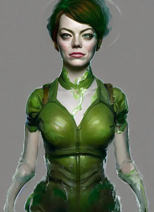 Prompt: portrait of emma stone as kale!! biohazard bioshock, au naturel, hyper detailed, digital art, trending in artstation, cinematic lighting, studio quality, smooth render, unreal engine 5 rendered, octane rendered, art style by klimt and nixeu and ian sprigger and wlop and krenz cushart