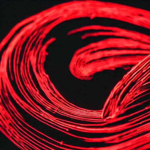 Prompt: Macro photo of a guitar pick that has red glowing fibers in it. Simple black background, high detail