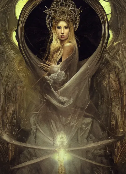 Image similar to album art divine holy robe spell effect, physically accurate, moody dynamic lighting, very very intricate, very very elegant, highly detailed, digital painting, artstation, HR GIGER, Hieronymus Bosch, Francis Bacon, concept art, smooth, very beautiful, sharp focus, illustration, art by artgerm and greg rutkowski and alphonse mucha