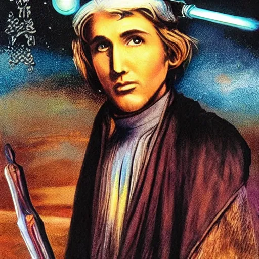 Image similar to pen and ink!!!! attractive 22 year old jedi George Harrison x Ryan Gosling golden!!!! Vagabond!!!! Dune floating magic swordsman!!!! glides through a beautiful!!!!!!! battlefield magic the gathering dramatic esoteric!!!!!! pen and ink!!!!! illustrated in high detail!!!!!!!! by Moebius and Hiroya Oku!!!!!!!!! graphic novel published on Cartoon Network MTG!!! 2049 award winning!!!! full body portrait!!!!! action exposition manga panel